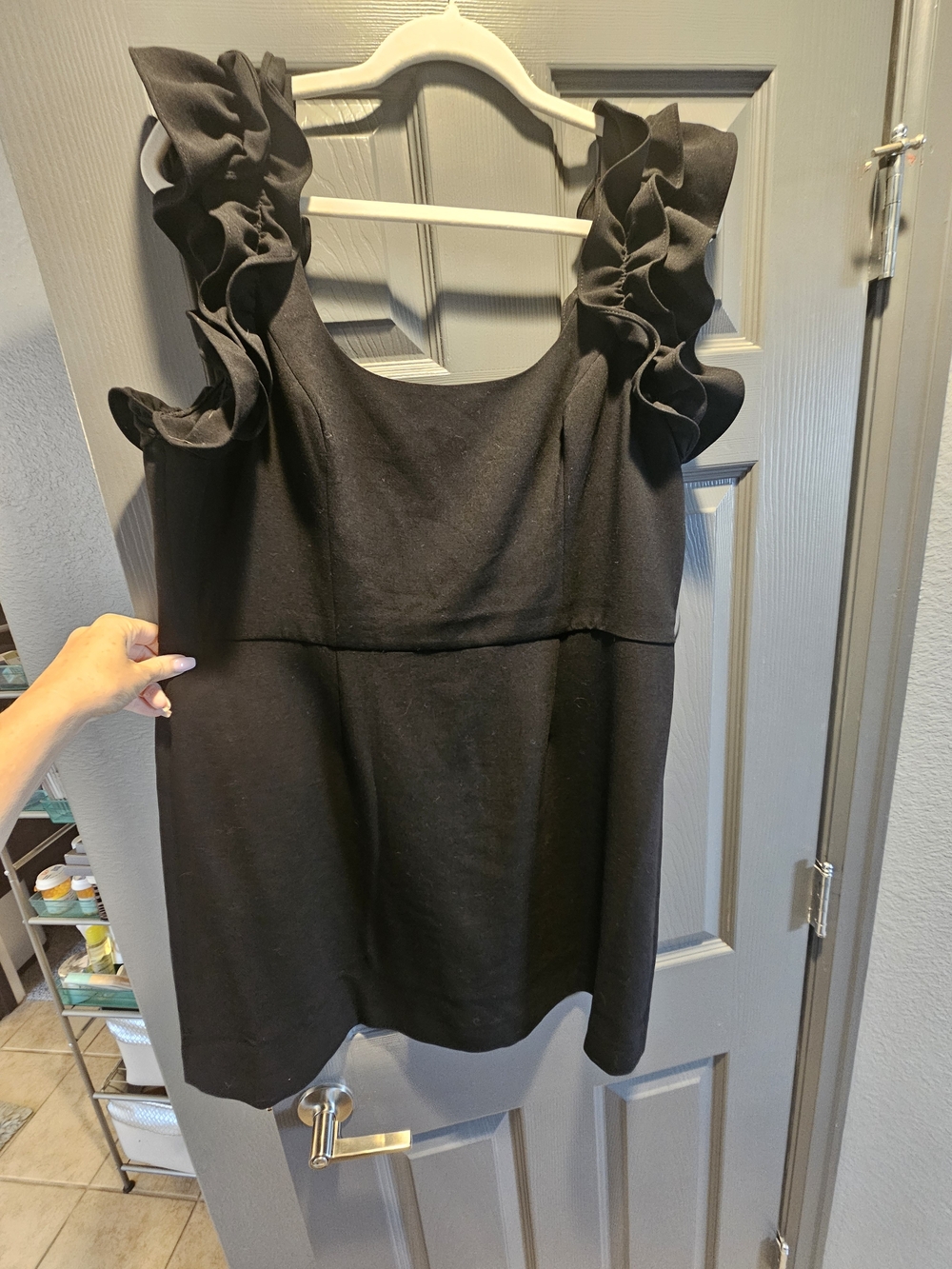 French Connection Black Ruffle Shoulder Mini Dress
